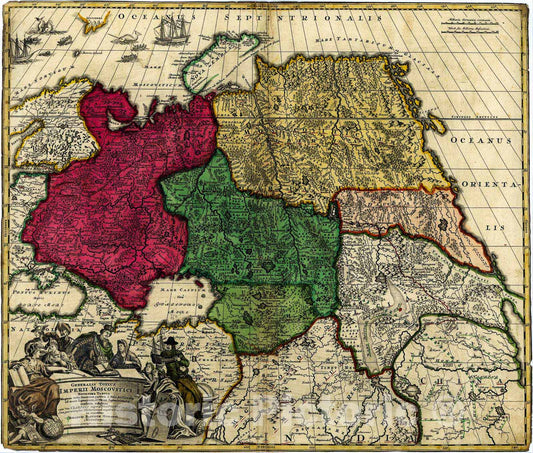 Historic 1704 Map - Generalis totius imperii Moscovitici : novissima Tabula magnam orbis terrarum partem a Polo Arctico usque ad mare Iaponicum
