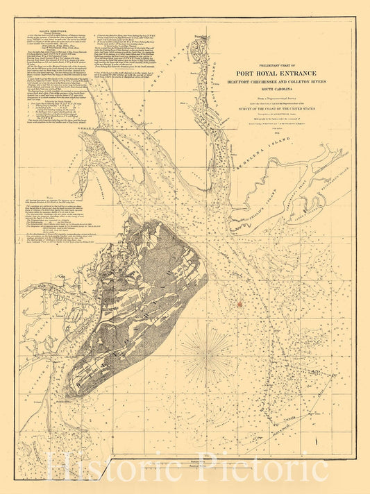 Historic 1862 Map - Preliminary Chart of Port Royal Entrance. Beaufort, Chechessee, and Colleton Rivers, South Carolina