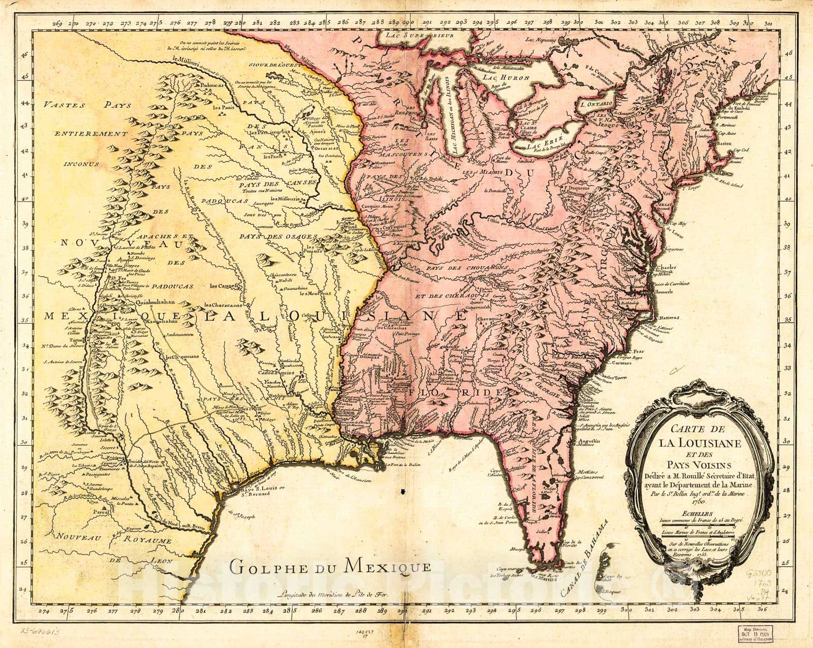 Historic 1763 Map - Carte de la Louisiane et des Pays voisins