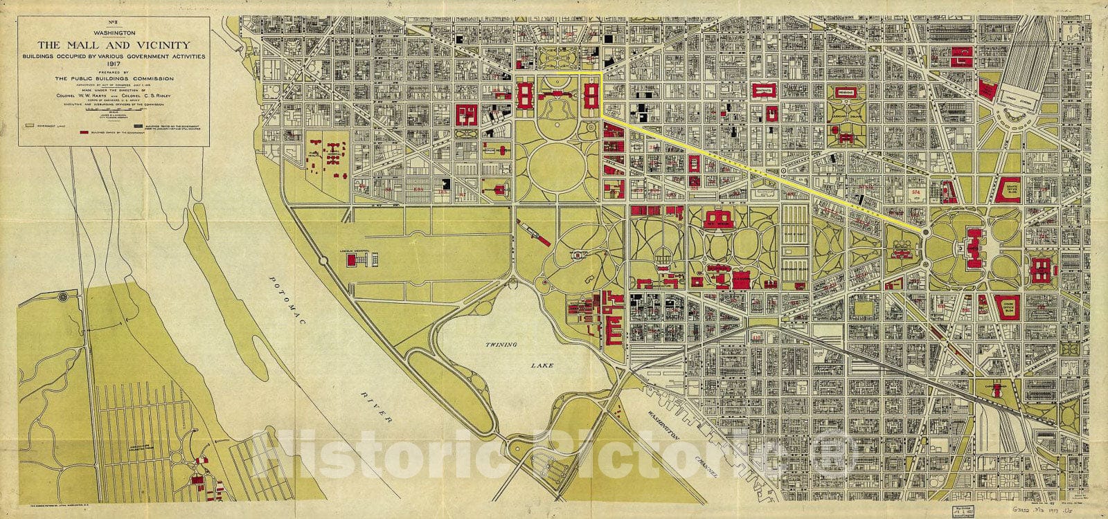 Historic 1917-1918 Map - Washington, The Mall and Vicinity, Public Buildings Occupied by Various Government Activities : 1917