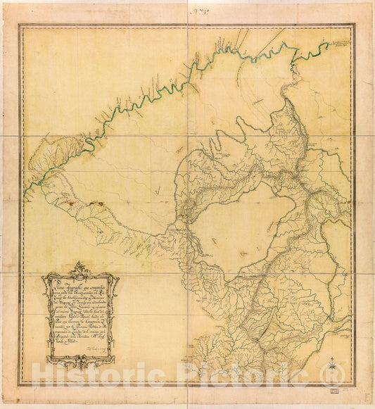 Historic 1780 Map - Plano topografico que comprende UNA Parte del Montegrande, el Rio Yacuy, Los establecimentos y misiones del Uruguay