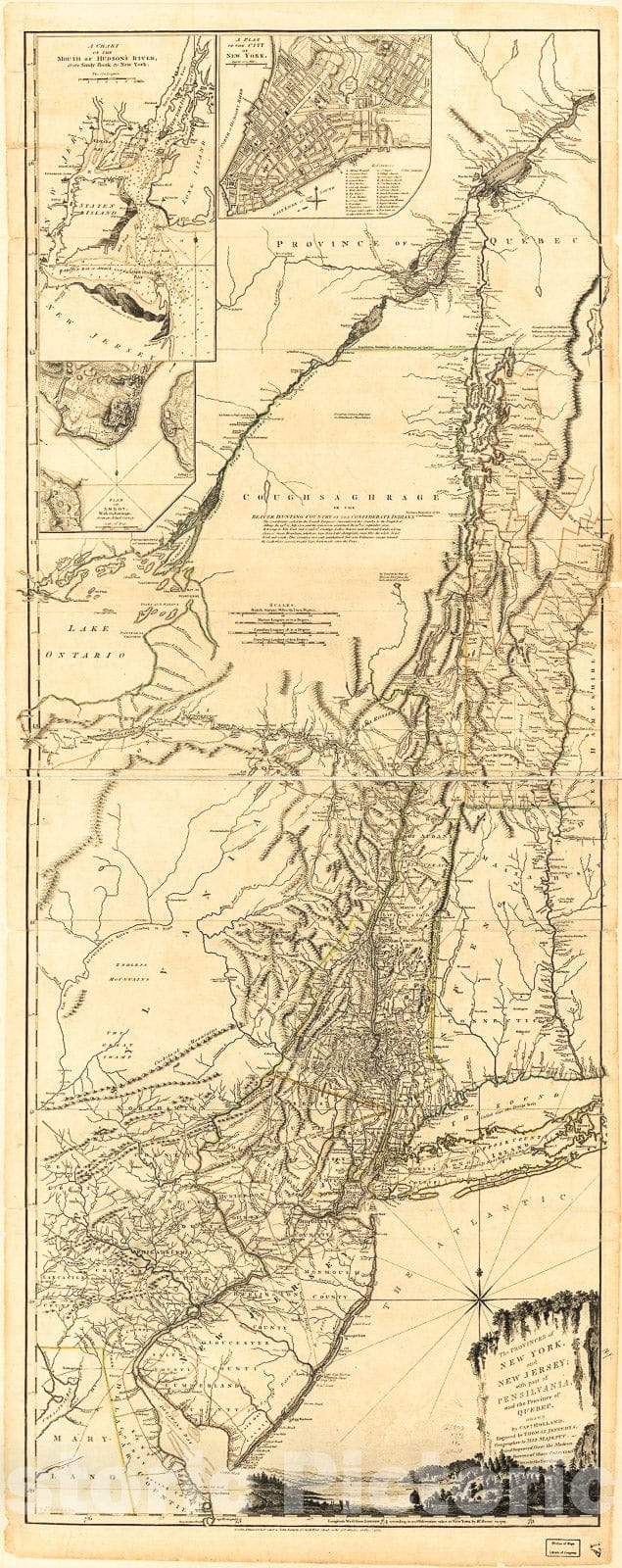 Historic 1775 Map - The Provinces of New York, and New Jersey; with Part of Pensilvania, and The Province of Quebec.