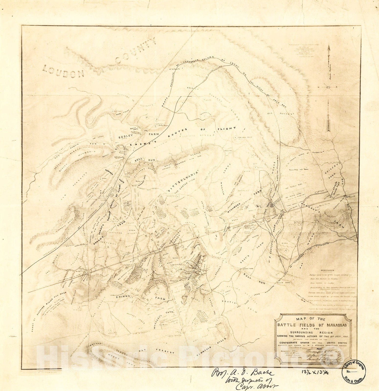 Historic 1862 Map - Map of The Battle Fields of Manassas and The Surrounding Region : Showing The Various Actions of The 21st July, 1861