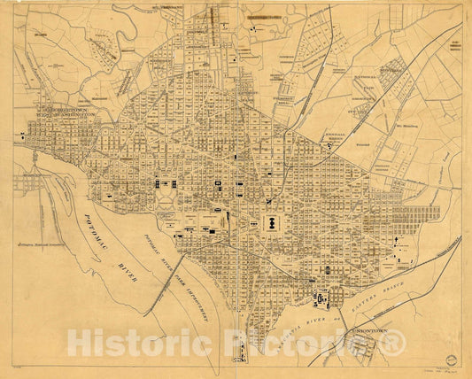 Historic 1886 Map - Map of The City of Washington and Suburbs, District of Columbia