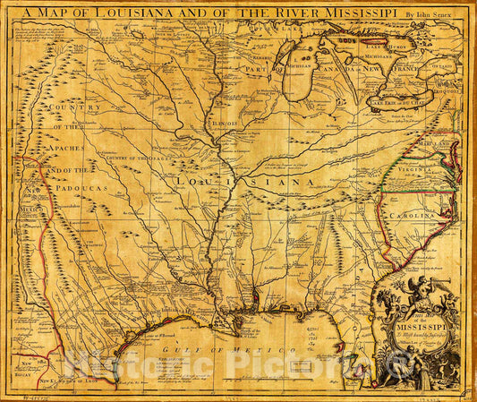 Historic 1721 Map - A Map of Louisiana and of The River Mississippi.