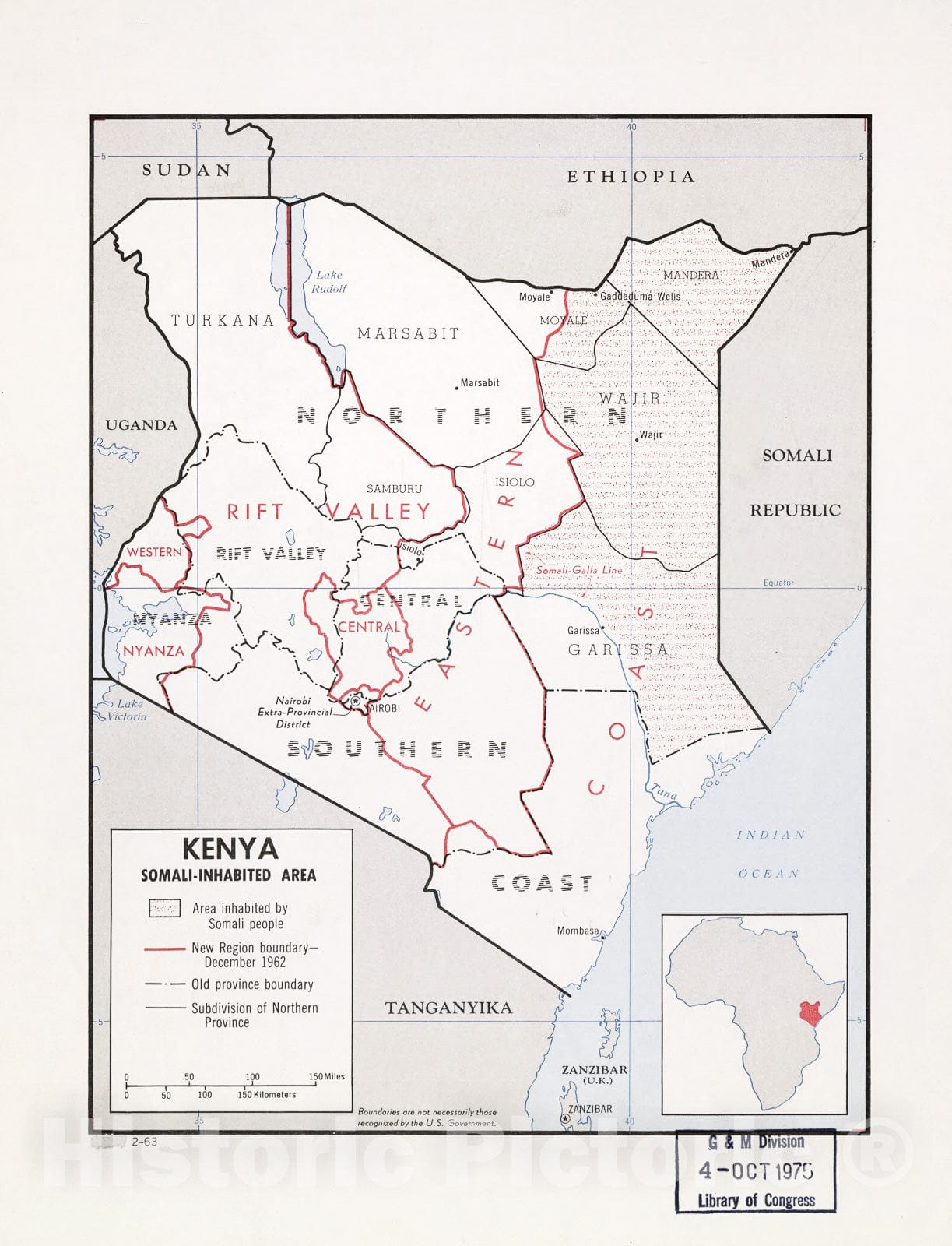 Historic 1963 Map - Kenya, Somali-inhabited Area.