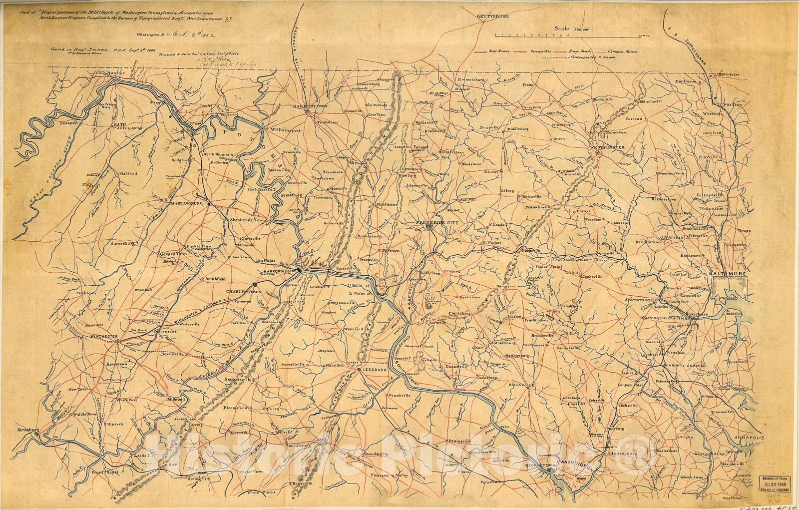 Historic 1864 Map - Part of map of portions of The milit'y dept's of Washington, Pennsylvania, Annapolis, and North Eastern Virginia