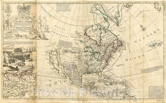 Historic 1715 Map - This map of North America, According to ye Newest and Most Exact observations is Most Humbly Dedicated by Your Lordship's Most Humble Servant Herman Moll, Geographer