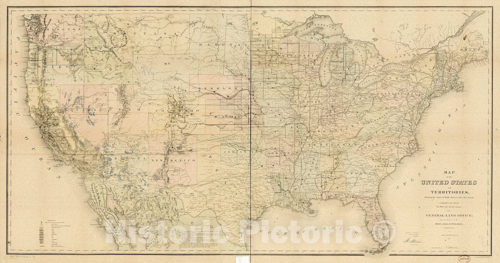 Historic 1867 Map - Map of The United States and Territories, Showing The Extent of Public surveys and Other Details 4