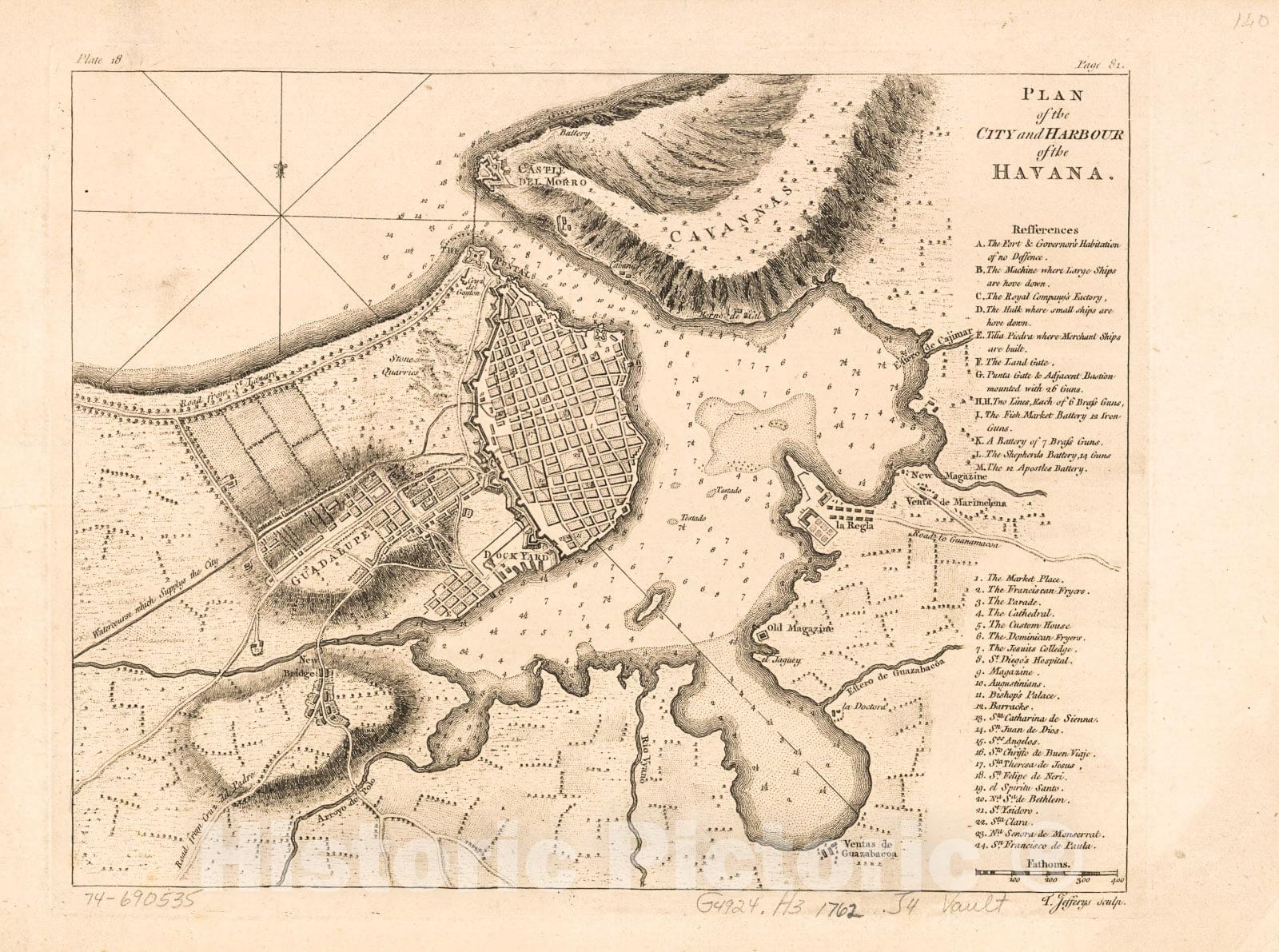 Historic 1762 Map - Plan of The City and Harbour of The Havana.