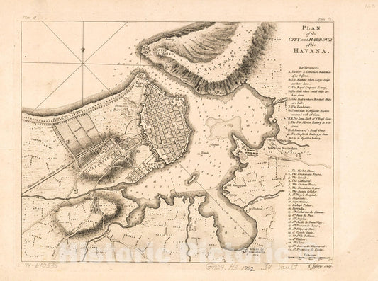 Historic 1762 Map - Plan of The City and Harbour of The Havana.