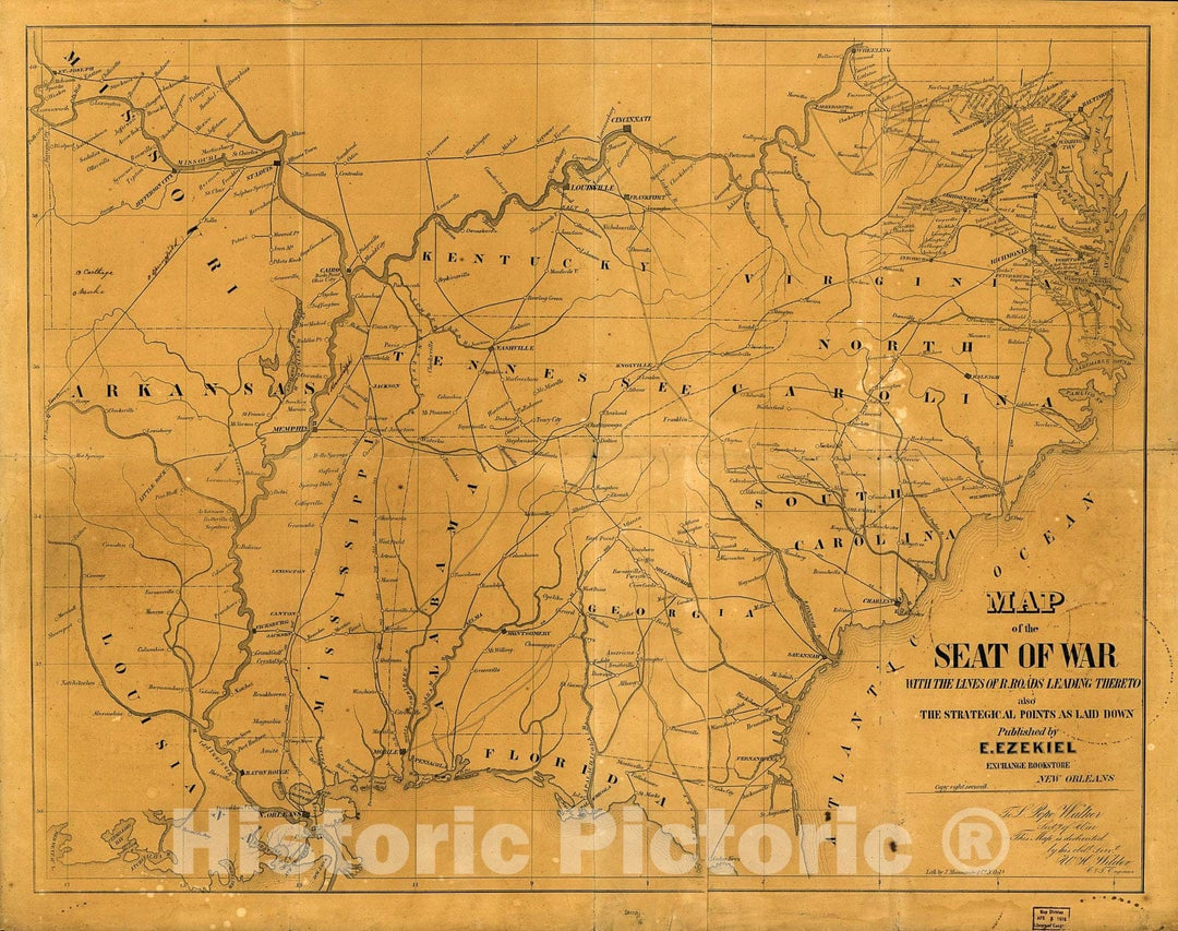 Historic 1861 Map - Map of The seat of war with The Lines of r. Roads Leading thereto, Also The strategical Points as Laid Down