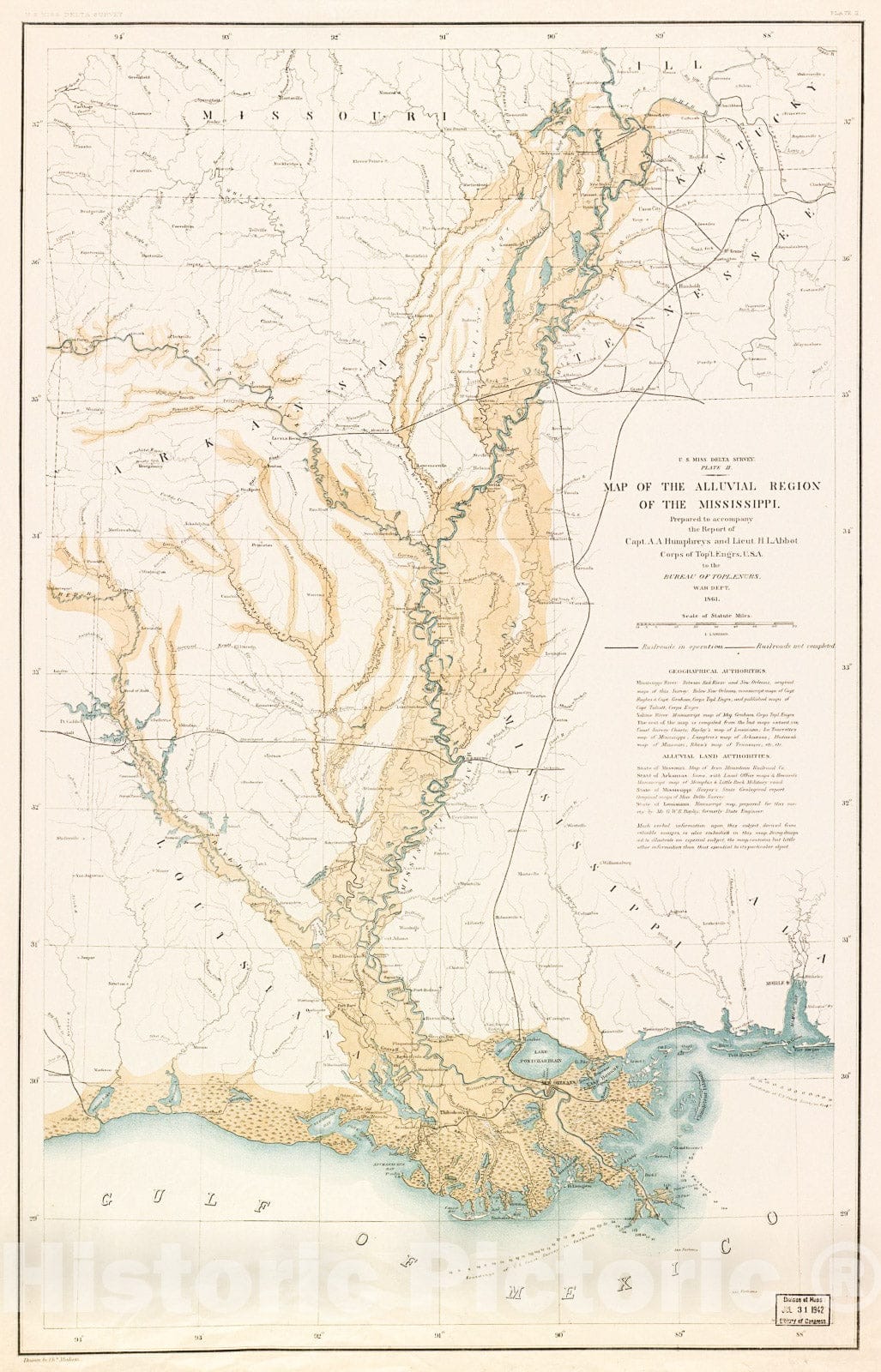 Historic 1861 Map - Map of The alluvial Region of The Mississippi 2