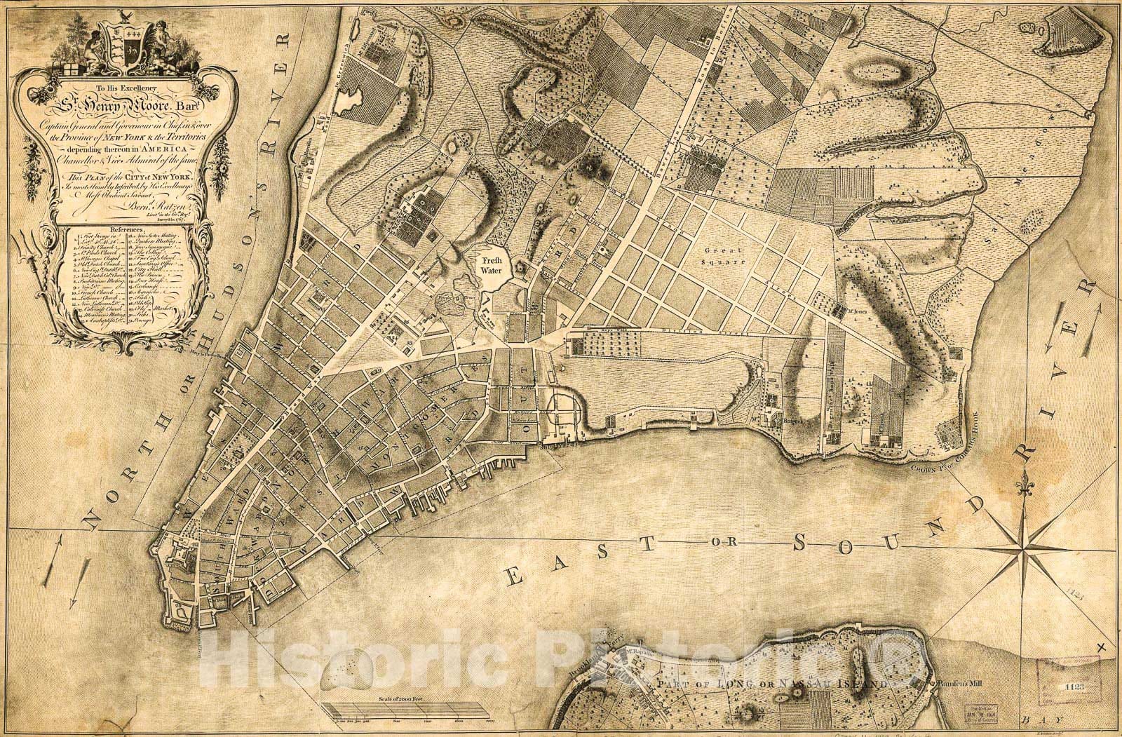 Historic 1776 Map - to His Excellency Sr. Henry Moore, Bart, Captain General and governour in Chief, in & Over The Province of New York & The Territories depending thereon in America