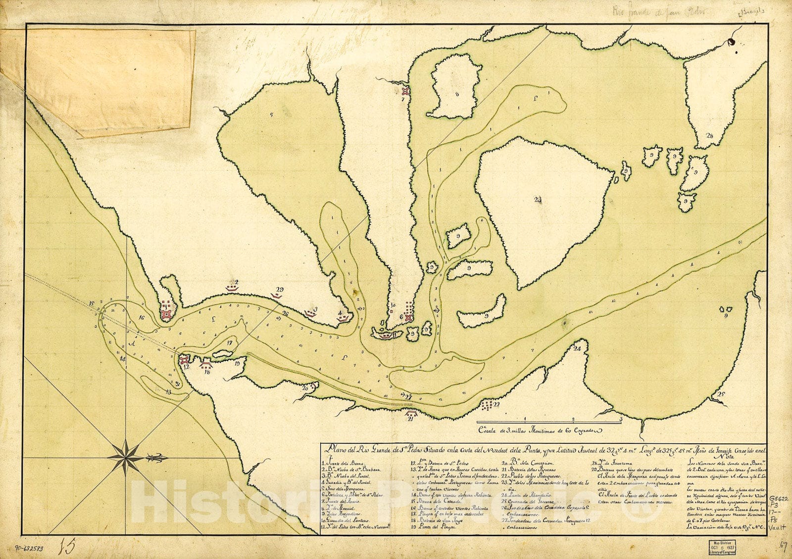 Historic 1737 Map - Plano del Rio Grande de Sn. Pedro situado en la Costa del nordest de la Punta y por latitud austral DE 32 gs