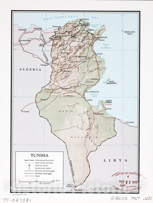 Historic 1967 Map - Tunisia.
