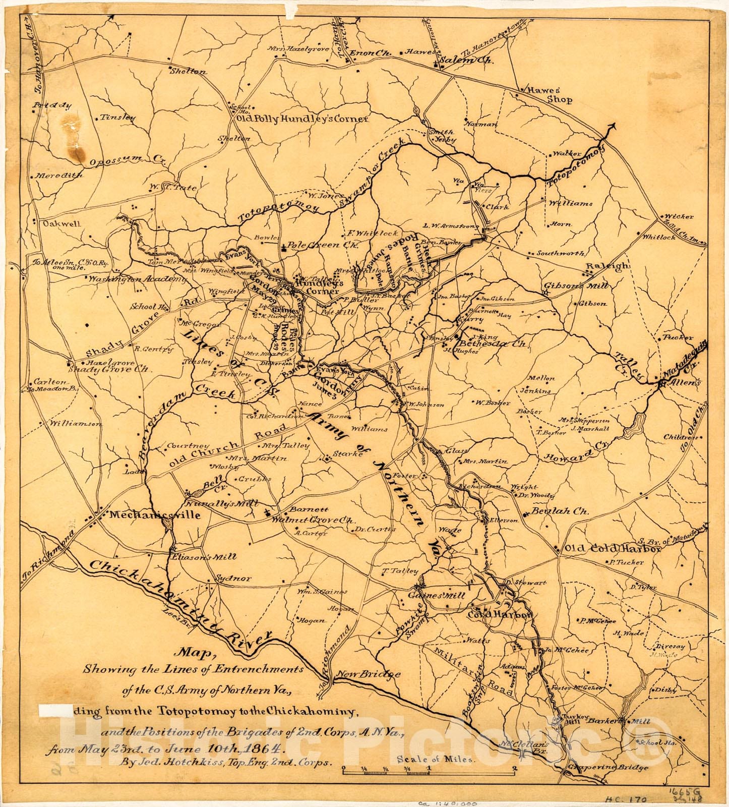 Historic 1864 Map - Map Showing The Lines of entrenchments of The C.S. Army of Northern Va, Extending from The Totopotomoy to The Chickahominy