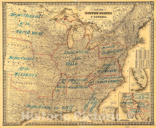 Historic 1862 Map - G. Woolworth Colton's New Guide map of The United States & Canada, with Railroads, Counties, etc.