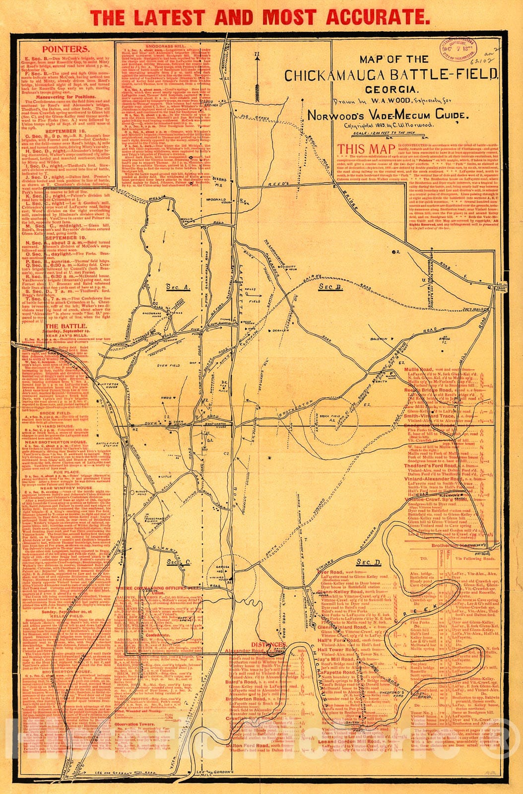 Historic 1895 Map - Map of The Chickamauga Battle-Field, Georgia