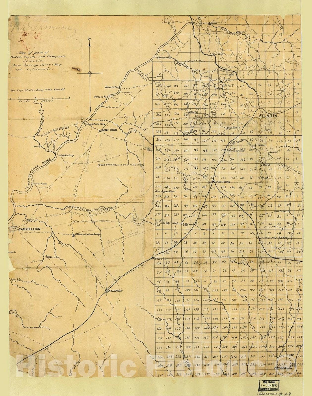 Historic 1864 Map - Map of Part of Fulton, Fayette, and Campbell Counties, from surveys, State map, and Information, Extra Copies to be Filled up and Returned for Second Edition