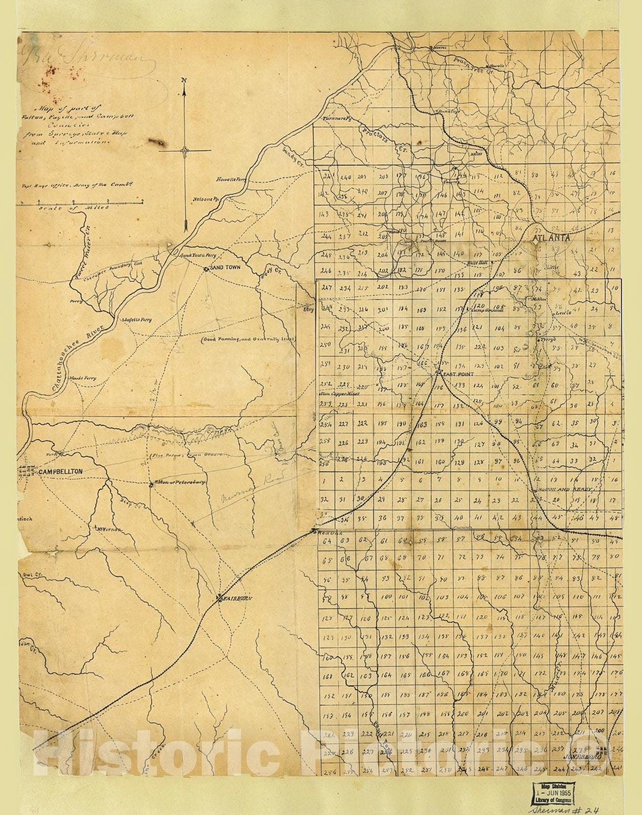 Historic 1864 Map - Map of Part of Fulton, Fayette, and Campbell Counties, from surveys, State map, and Information, Extra Copies to be Filled up and Returned for Second Edition