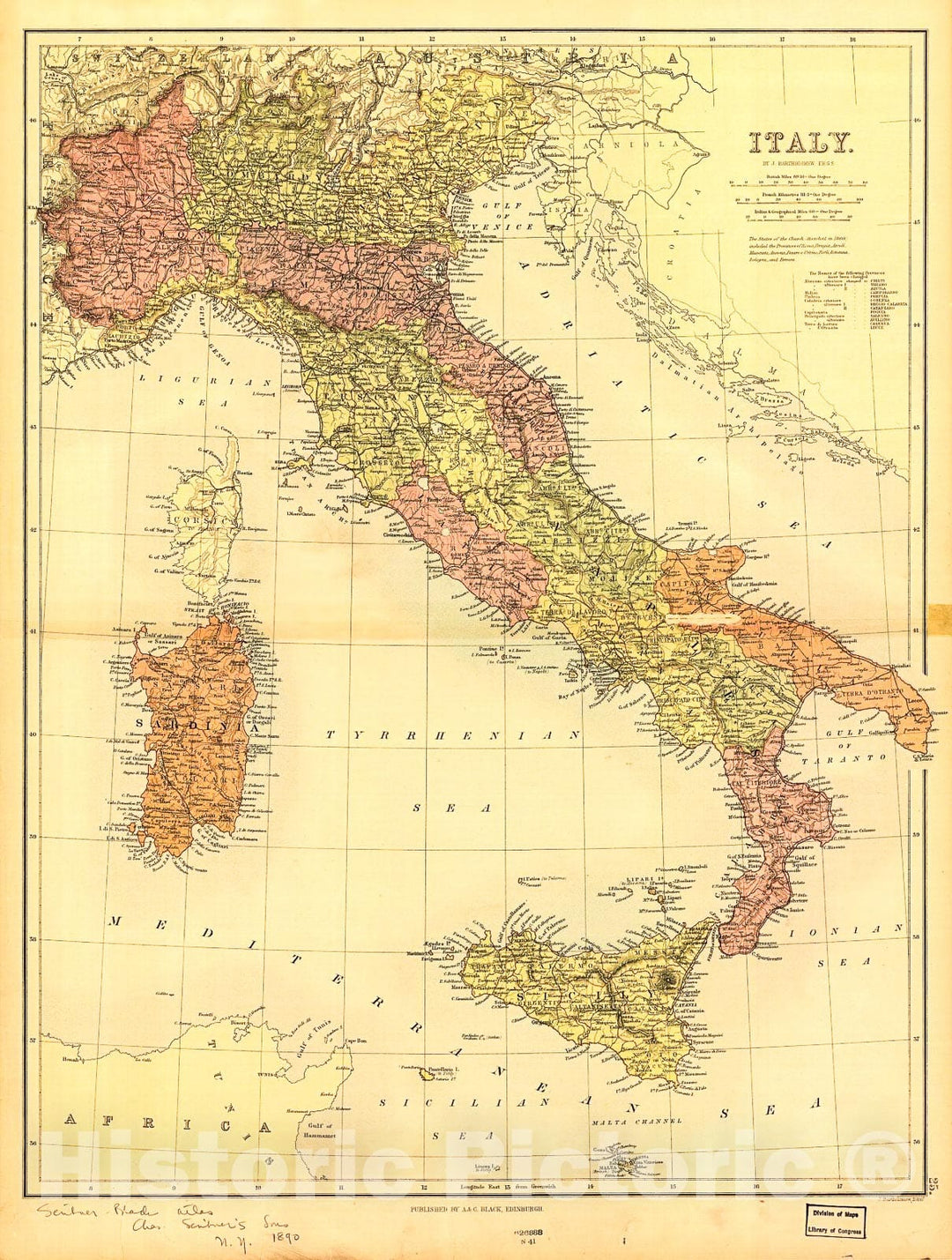 Historic 1890 Map - Italy.