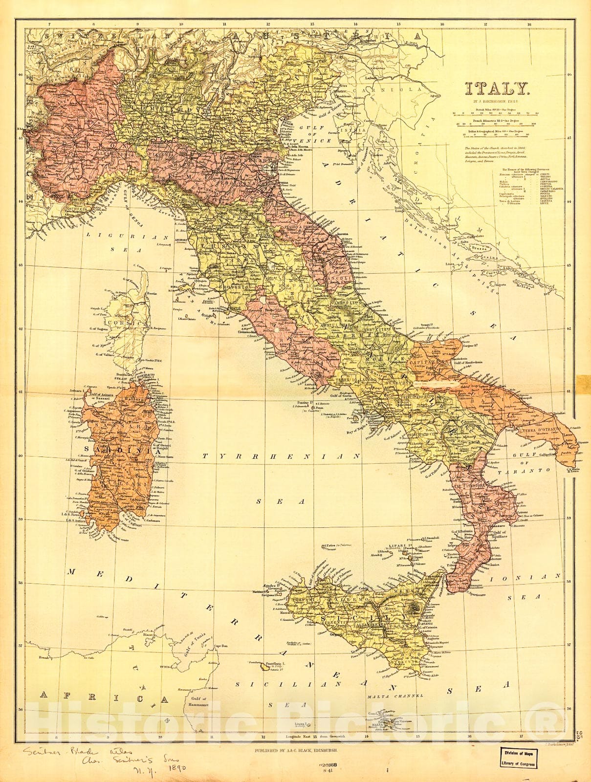 Historic 1890 Map - Italy.