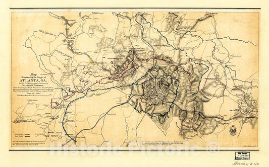 Historic 1864 Map - Map Illustrating The Siege of Atlanta, Ga. by The U.S. Forces, Under Command of Maj. Gen. W.T. Sherman : from The Passage of Peach Tree Creek, July 19th, 1864