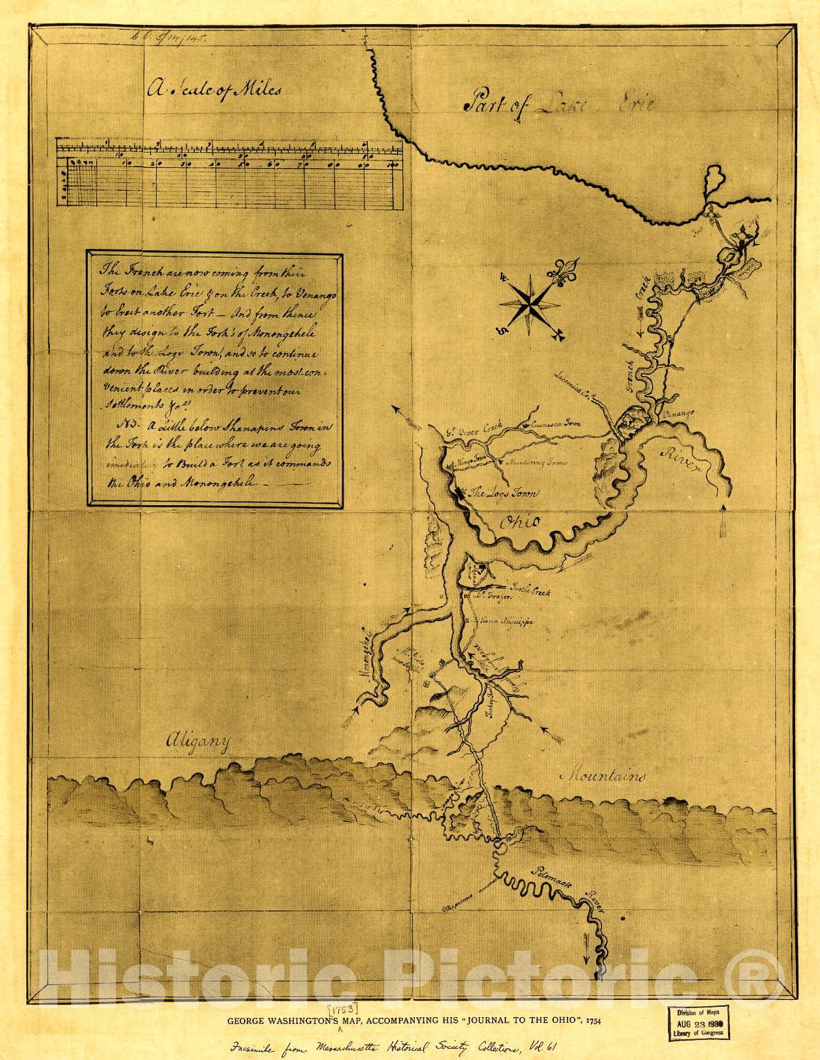 Historic 1754 Map - George Washington's map, accompanying his;Journal to The Ohio, 1754.