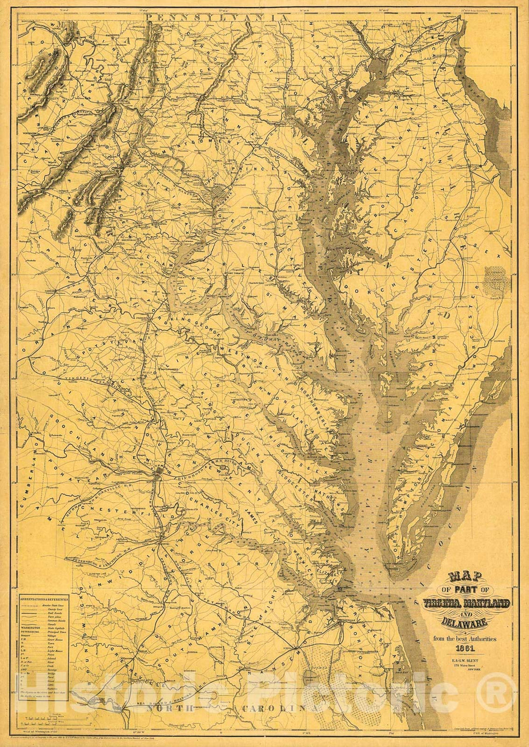 Historic 1861 Map - Map of Part of Virginia, Maryland and Delaware from The Best Authorities