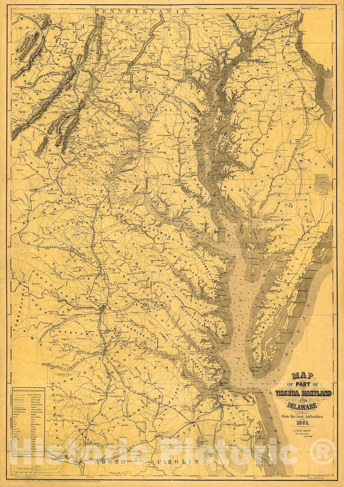 Historic 1861 Map - Map of Part of Virginia, Maryland and Delaware from The Best Authorities
