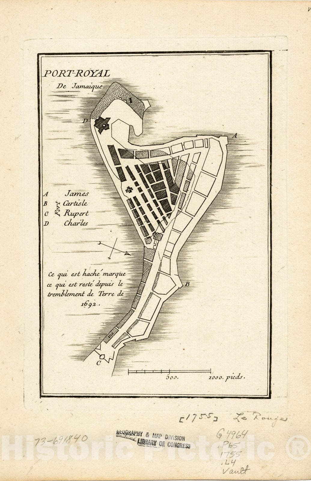 Historic 1755 Map - Port-Royal de Jamaique.