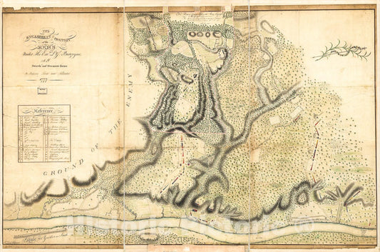 Historic 1777 Map - The Encampment & Position of The Army Under His Excy. Lt. Gl: Burgoyne at Swords's and Freeman's Farms on Hudsons River Near Stillwater, 1777.