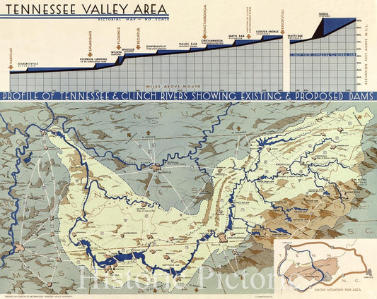 Historic 1939 Map - Tennessee Valley Area: pictorial map