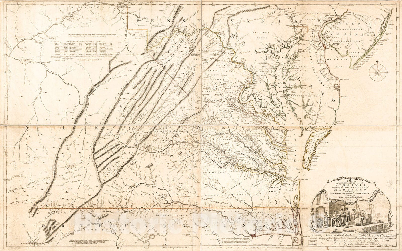 Historic 1755 Map - A Map Of The Most Inhabited Part Of Virginia Containing The Whol - Vintage Wall Art