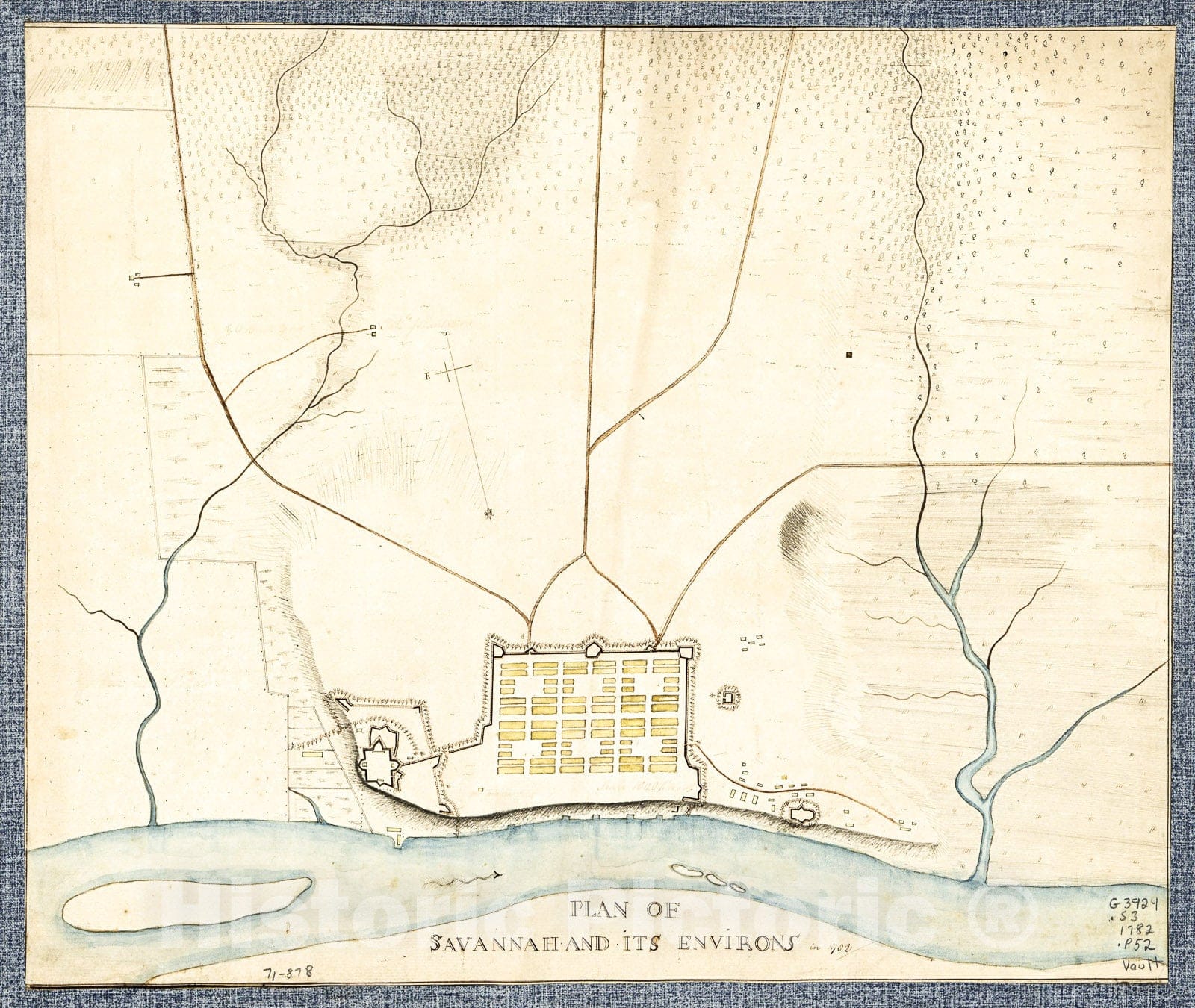 Historic 1782 Map - Plan of Savannah and its Environs in 1782.