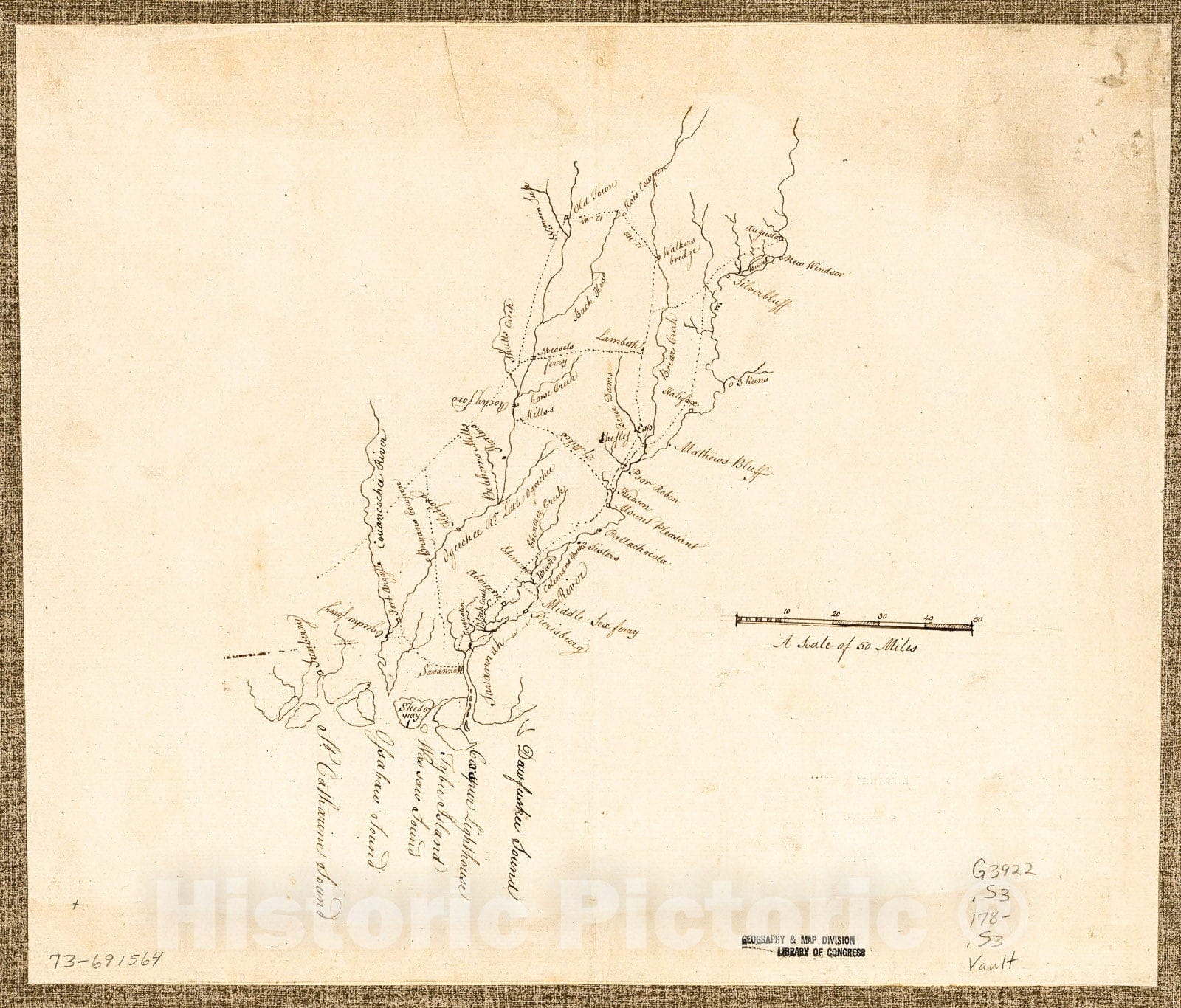 Historic 1780 Map - Savannah River & Ogeechee River