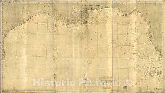 Historic 1863 Map - Gulf Coast of The United States; Key West to Rio Grande.