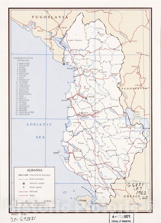 Historic 1962 Map - Albania. 8-62.
