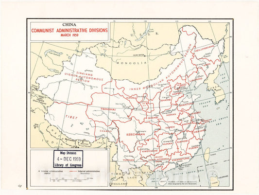 Historic 1959 Map - China, Communist Administrative divisions, March 1959.