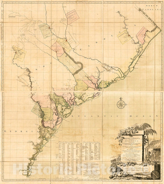 Historic 1757 Map - A map of South Carolina and a Part of Georgia. Containing The Whole sea-Coast; All The Islands, inlets, Rivers, Creeks and parishes