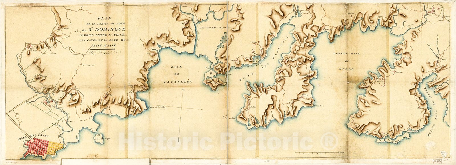 Historic 1780 Map - Plan de la Partie de cÃ´te de St. Domingue comrise Entre la Ville des Cayes et la baye du Petit Mesle.