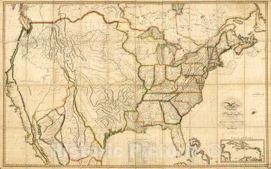 Historic 1816 Map - Map of The United States of America : with The contiguous British and Spanish Possessions 2