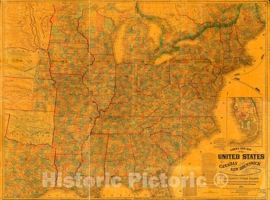 Historic 1863 Map - Lloyd's New map of The United States, The Canadas and New Brunswick, and The Atlantic and Gulf coasts : from The Latest surveys Showing Every Railroad & Station