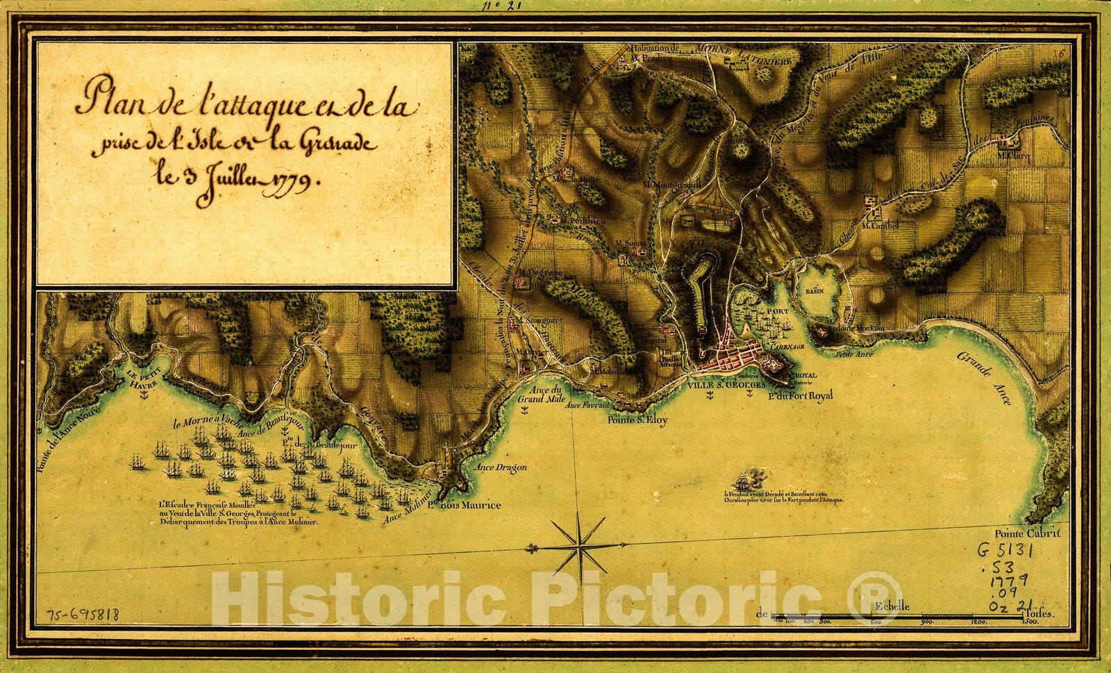Historic 1779 Map - Plan de l'attaque et de la Prise de l'isle de la Grenade le 3 juillet 1779.