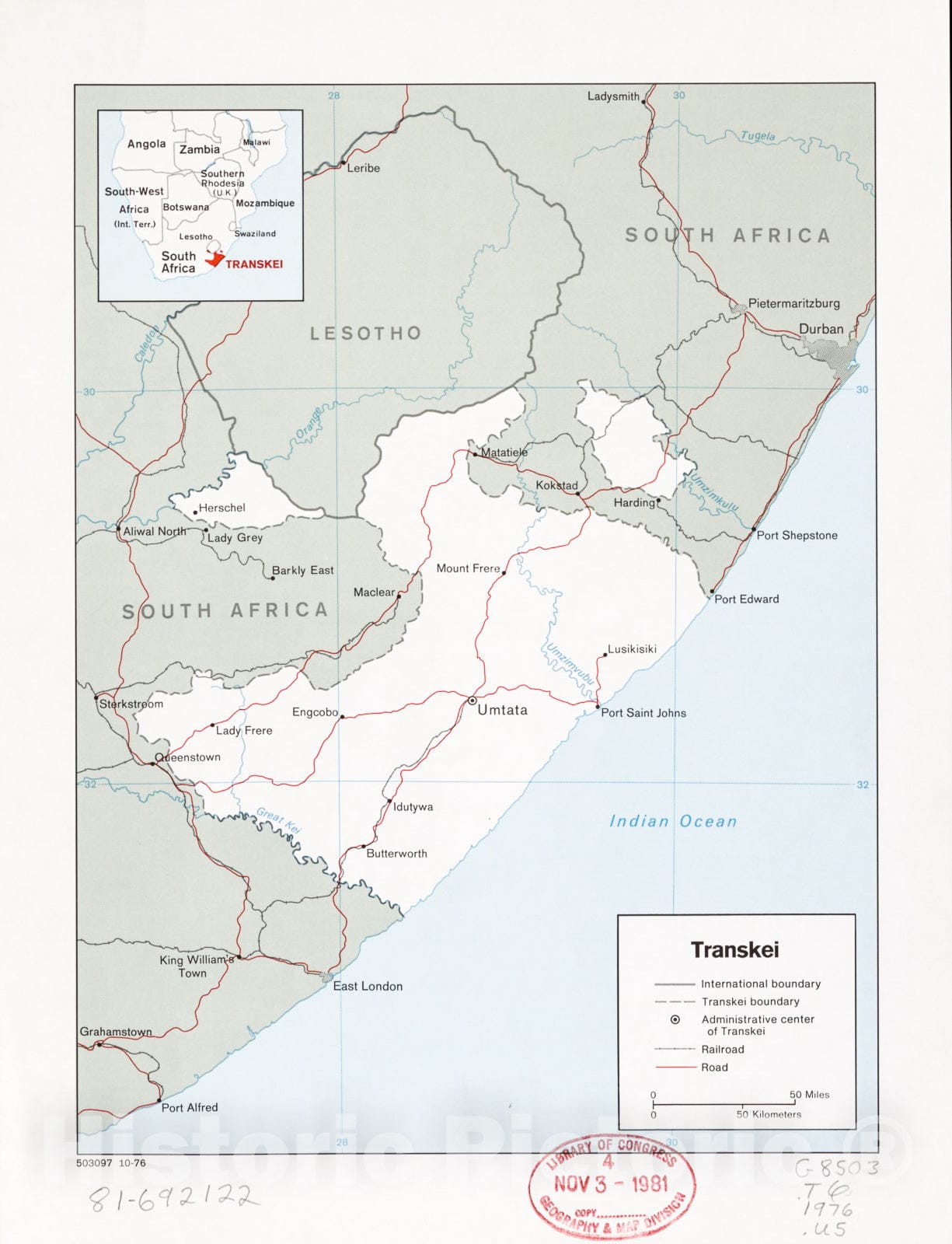 Historic 1976 Map - Transkei.