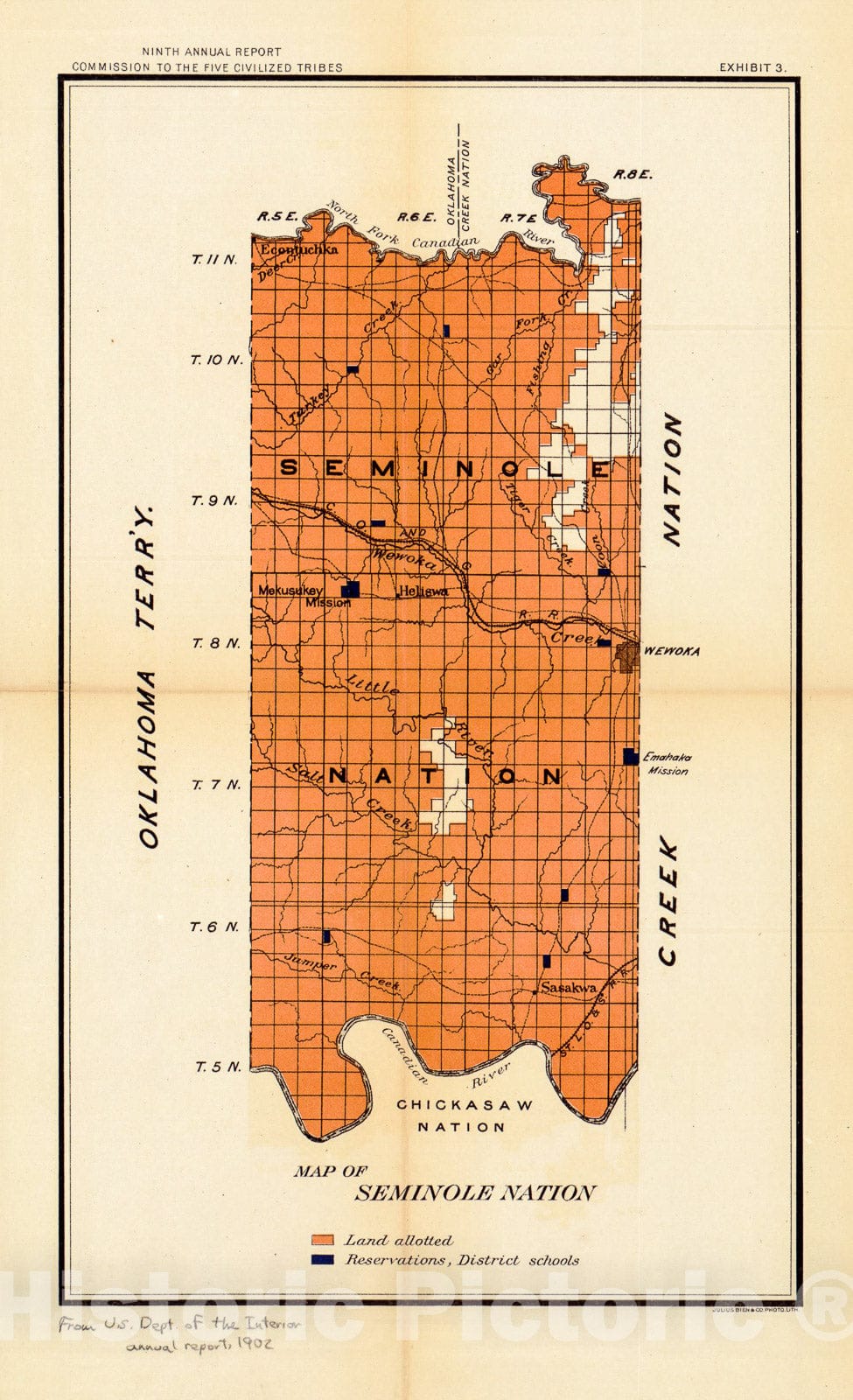 Historic 1902 Map - Map of Seminole Nation.