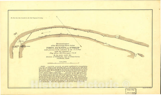 Historic 1862-1863 Map - Reconnoissance of The Mississippi River Below Forts Jackson and St. Philip : Made Previous to The Reduction by The U.S. Fleet