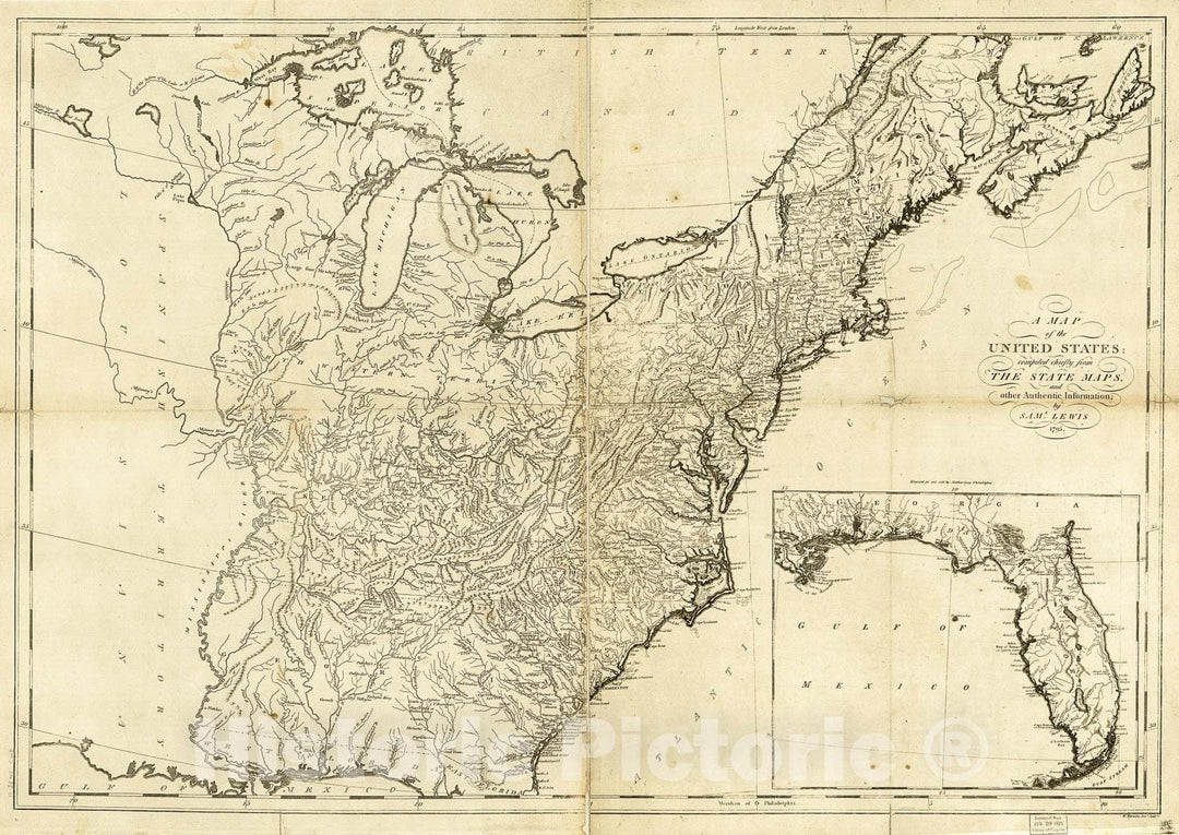 Historic 1795 Map - A map of The United States : compiled chiefly from The State maps and Other Authentic Information