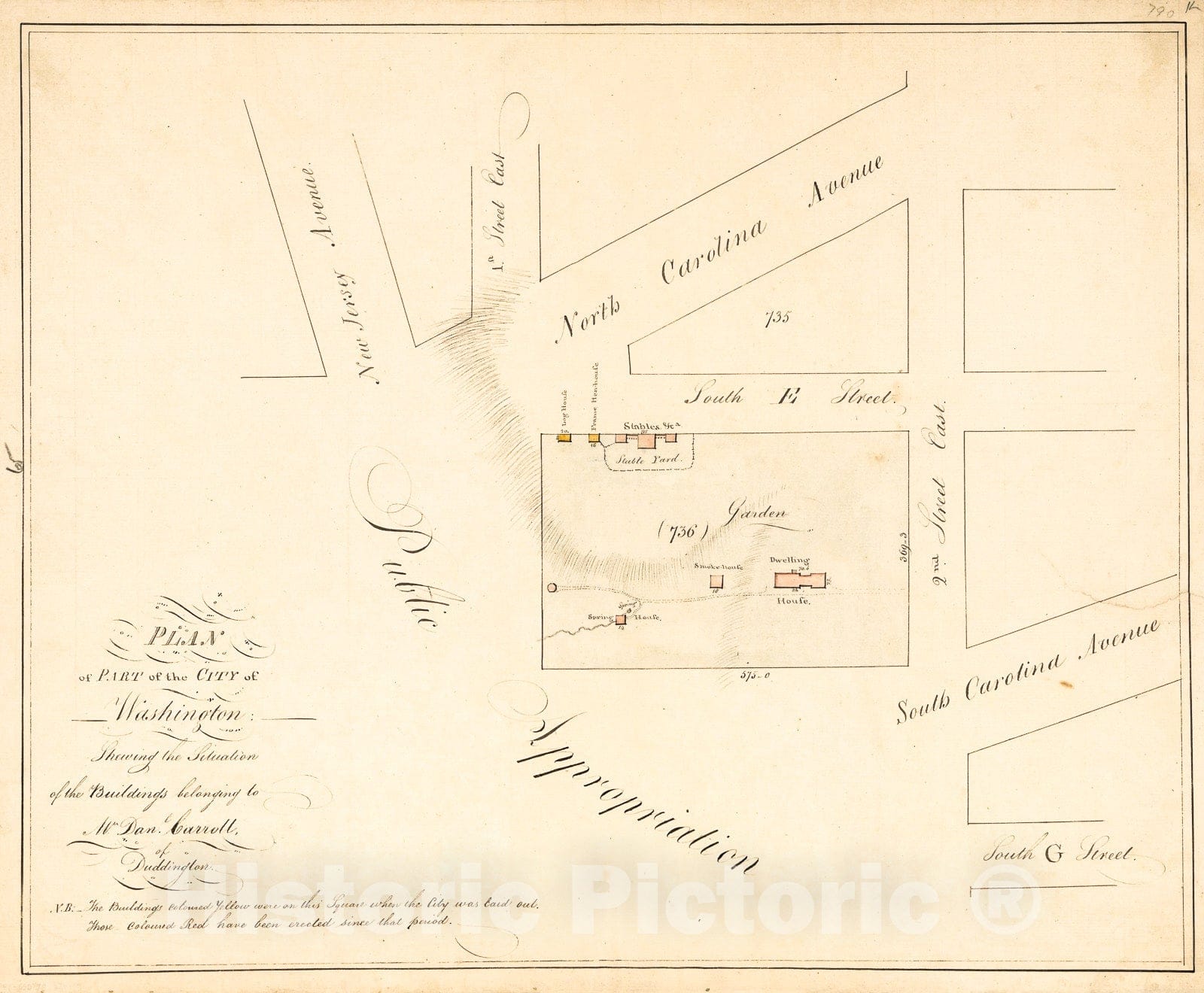 Historic 1796 Map - Plan of Part of The City of Washington shewing The Situation of The Buildings Belonging to Mr. Dan'l Carroll of Duddington. 1